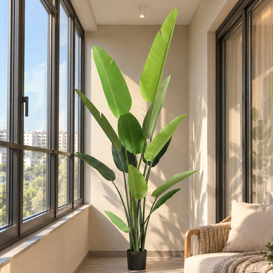 Plante artificielle type Strelitzia Nicolai (Oiseau du Paradis), 250 cm, Vert