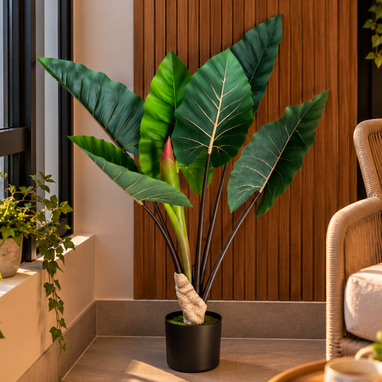 Plante Alocasia artificielle à larges feuilles, 100 cm, vert