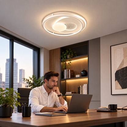 Lustre LED avec télécommande ISTARAVSHAN, Forme Ronde, 86W, Lumière Froide/Chaude/Neutre, Dimmable, Blanc