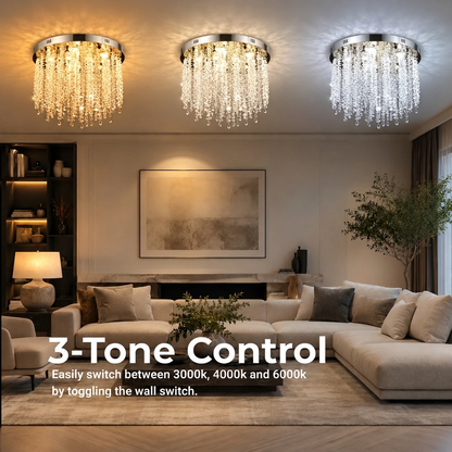 Lustre LED en cristal LLC215/550WH rond, 29 W, lumière froide/chaude/neutre, cristal, doré