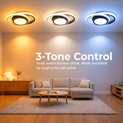 Lustre LED VERTEX FUSION 21W, 2 Cercles, Structure en Métal, Lumière Froid/Chaud/Neutre, Blanc/Noir