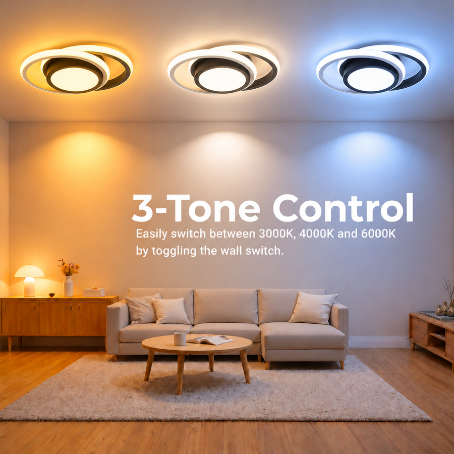 Lustre LED VERTEX FUSION 21W, 2 Cercles, Structure en Métal, Lumière Froid/Chaud/Neutre, Blanc/Noir