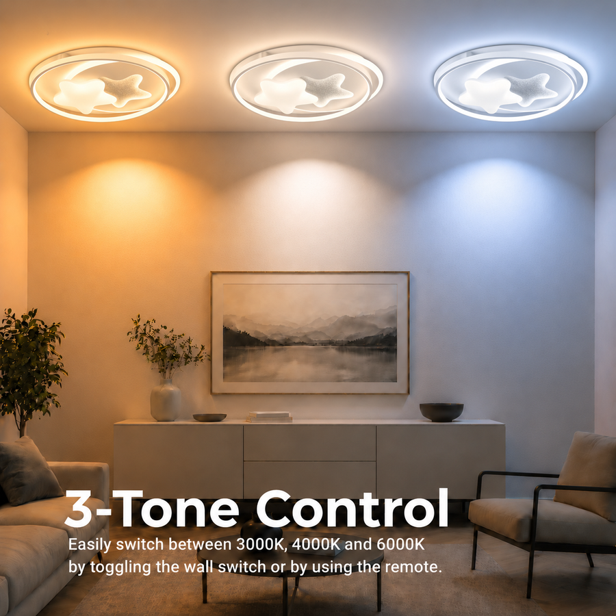 Lustre LED avec télécommande ISTARAVSHAN, Forme des Corps Célestes, 87W, Lumière Froide/Chaude/Neutre, Dimmable, Blanc