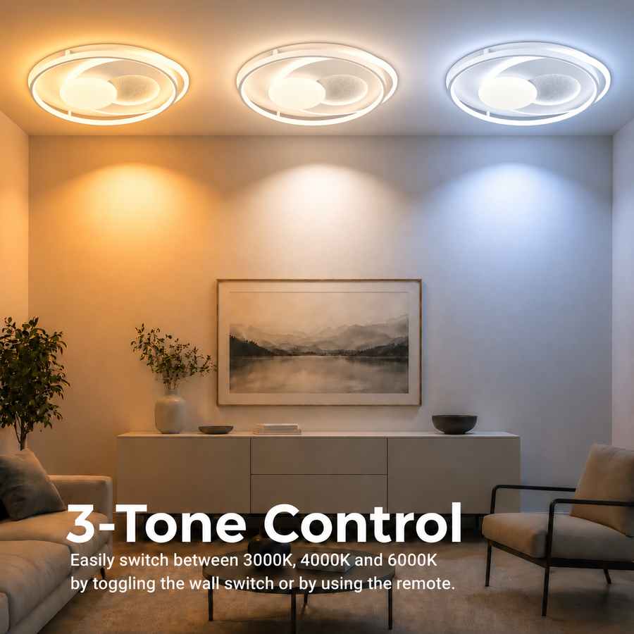 Lustre LED avec télécommande ISTARAVSHAN, Forme Ronde, 86W, Lumière Froide/Chaude/Neutre, Dimmable, Blanc
