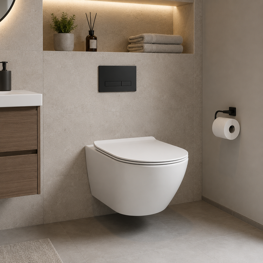 Toilettes suspendues sans cadre NUNAVUT, drain horizontal (siphon en P) 18 cm, 49x36x31cm, blanc