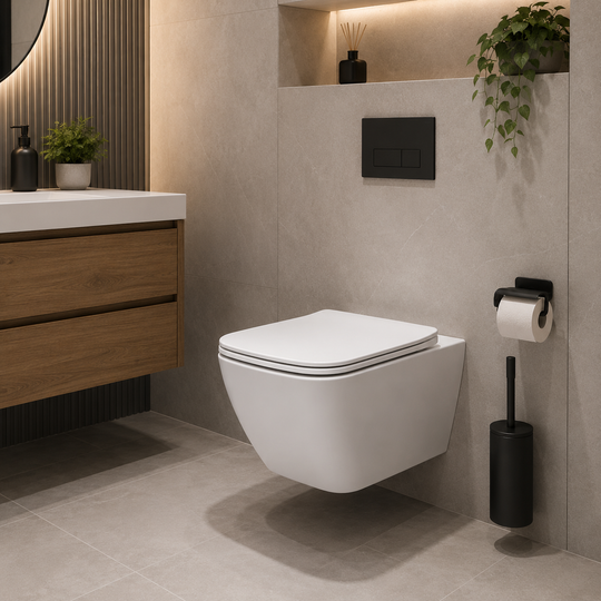 Toilettes suspendues sans cadre NUNAVUT, drain horizontal (siège en P) 18 cm, 51,5 x 36,5 x 36 cm, blanc