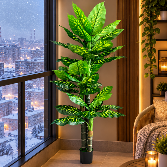 Plante artificielle type Dieffenbachia, 3 tiges, 190 cm, Vert