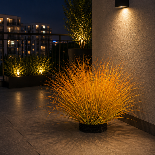 Plante artificielle buisson d'oignon courbé, 38 cm, densité moyenne, jaune et orange, sans pot