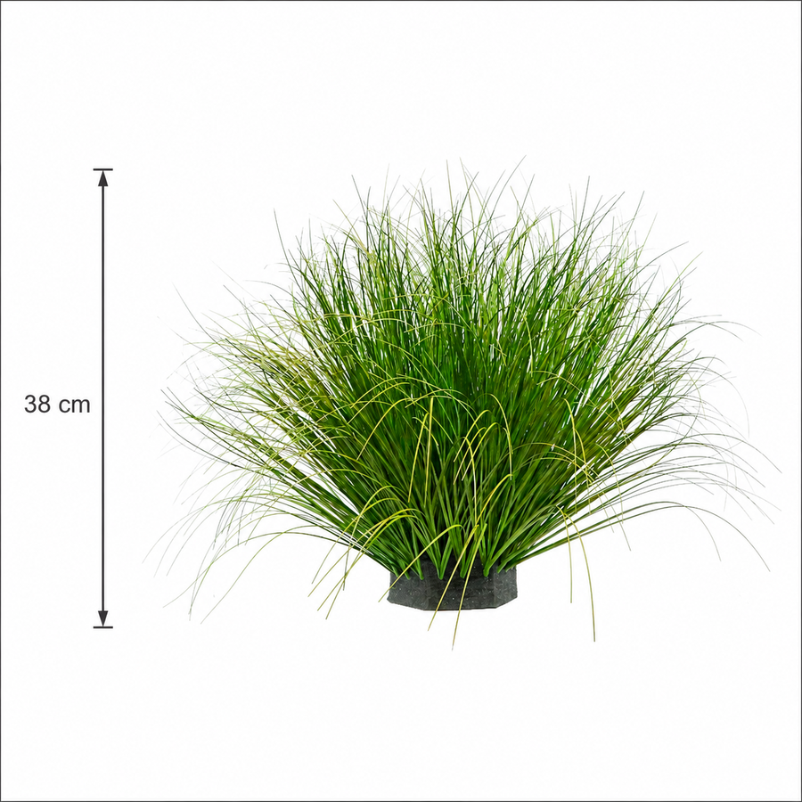 Tufă Artificială de Iarbă, 38 cm, Iarbă Tip Ceapă Curbată, Densitate Medie, Plastic, Verde