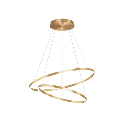 Lustre LED suspendu avec télécommande CHRISTINE, 41W, 2 Cercles, Lumière Froid/Chaude/Neutre, Dimmable, Or Brillant, Hauteur Réglable