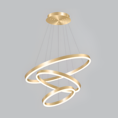 Lustre LED suspendu avec télécommande ELIZABETH, 85W, 3 Cercles, Lumière Froid/Chaud/Neutre, Dimmable, Or Brillant, Hauteur Réglable