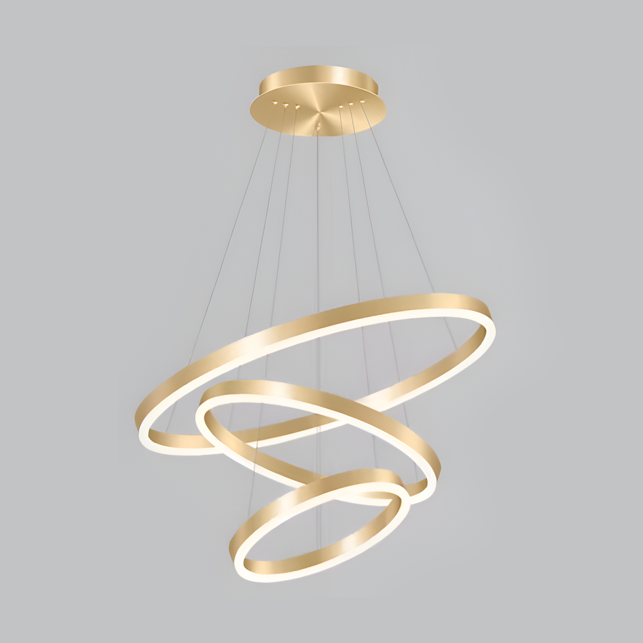 Lustre LED suspendu avec télécommande ELIZABETH, 85W, 3 Cercles, Lumière Froid/Chaud/Neutre, Dimmable, Or Brillant, Hauteur Réglable