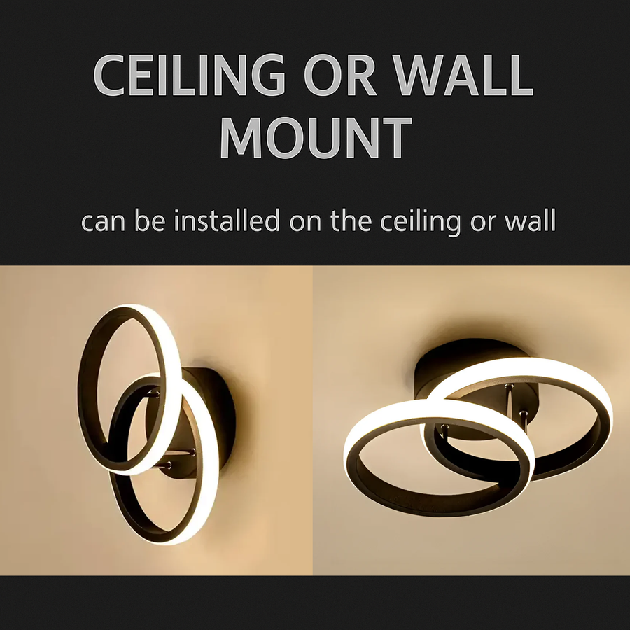 Lustre LED VERTEX CIRCULA 21W, 2 Cercles, Structure en Métal, Lumière Froide/Chaude/Neutre 3000K/4000K/6000K, Noir, Métal