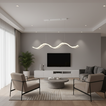 Lustre LED avec télécommande, suspendu AMI 63W, linéaire, lumière froide/chaude/neutre, blanc, hauteur réglable