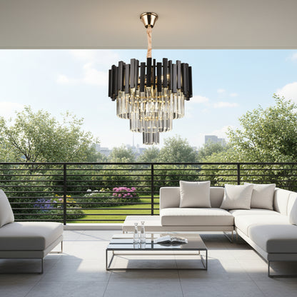 Lustre en cristal BLOIS Petito 3xE14, diamètre 30cm, noir, hauteur réglable