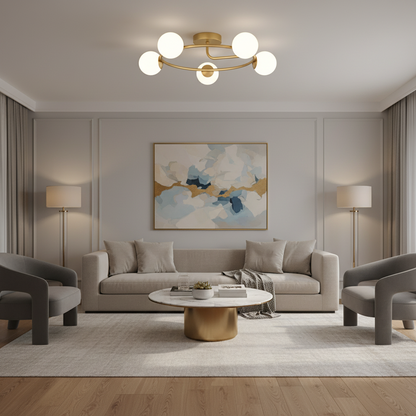 Lustre LED et cristal ORBIT, 72cm, 5xE27, Globes, Or