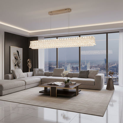 Lustre LED avec Télécommande, Suspendu TAMY 160W, Linéaire, Lumière Froid/Chaud/Neutre, Doré, Hauteur Réglable
