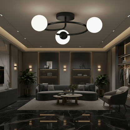 Lustre LED et cristal ORBIT, 66cm, 3xE27, Globes, Noir