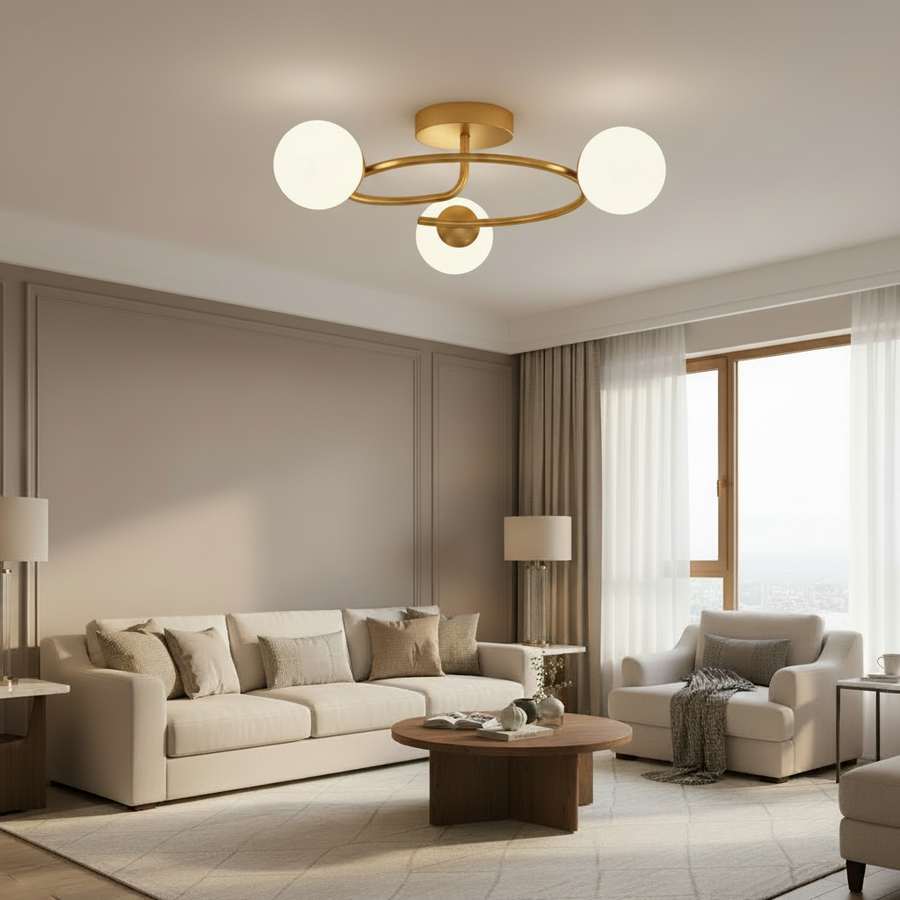 Lustre LED et cristal ORBIT, 66cm, 3xE27, Globes, Or