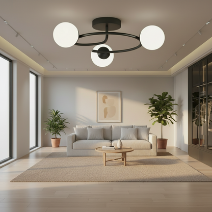 Lustre LED et cristal ORBIT, 66cm, 3xE27, Globes, Noir