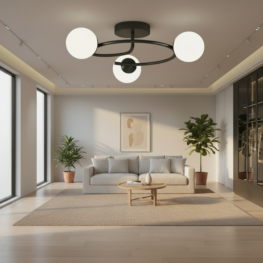 Lustre LED et cristal ORBIT, 66cm, 3xE27, Globes, Noir