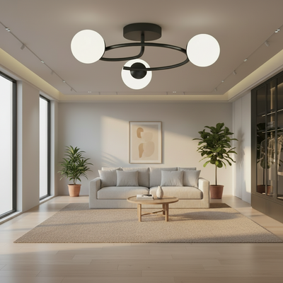 Lustre LED et cristal ORBIT, 66cm, 3xE27, Globes, Noir