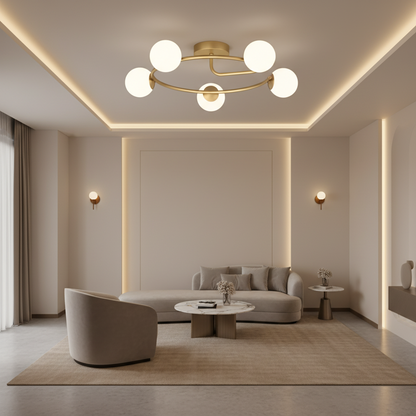 Lustre LED et cristal ORBIT, 72cm, 5xE27, Globes, Or