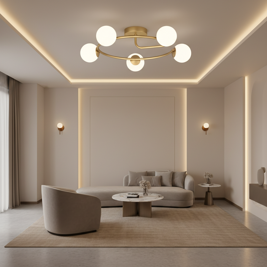 Lustre LED et cristal ORBIT, 72cm, 5xE27, Globes, Or
