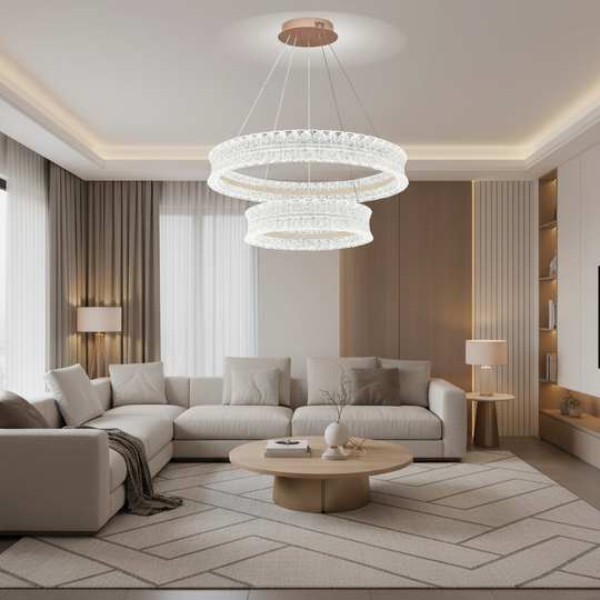 Lustre LED en cristal avec télécommande, 118 W, lumière chaude/neutre/froide, Φ60 cm, hauteur réglable, métal et cristal, doré
