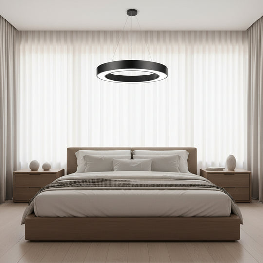 Lustre LED suspendu ANGLE, D52cm, 25W, Hauteur réglable, Lumière froide, Noir, Métal et Acrylique