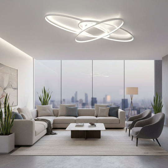 Lustre LED avec télécommande COSMEE 84W, 3 Pétales, Lumière Froide/Chaude/Neutre, Gradable, Blanc, Métal et Acrylique