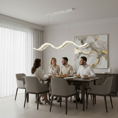 Lustre LED avec télécommande, suspendu AMI 63W, linéaire, lumière froide/chaude/neutre, blanc, hauteur réglable