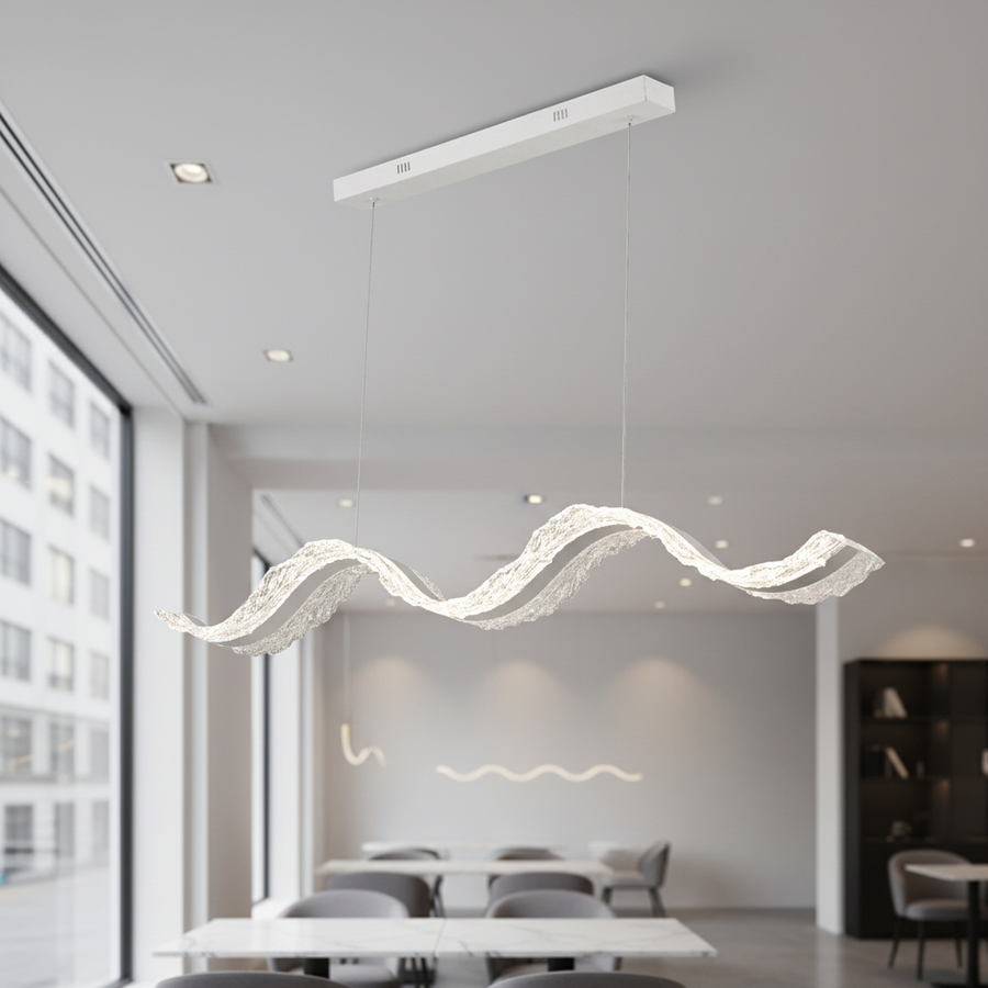 Lustre LED avec télécommande, suspendu AMI 63W, linéaire, lumière froide/chaude/neutre, blanc, hauteur réglable