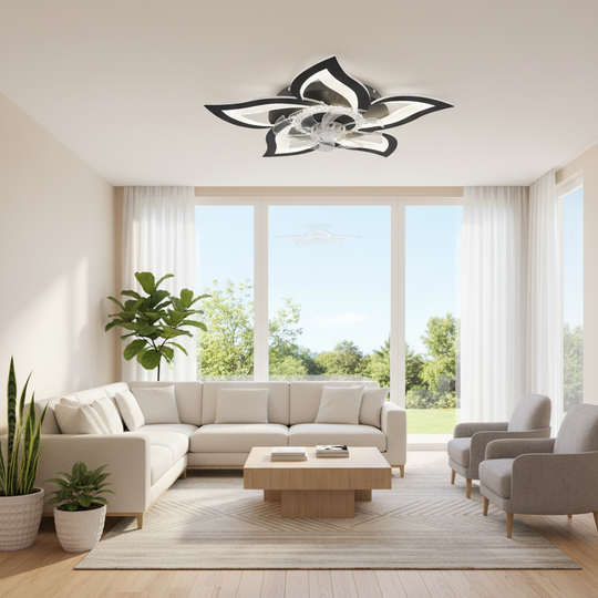 ANEMO Lustre LED Ventilateur avec Télécommande, 49W, D85cm, Lumière Froide/Neutre/Chaude, Noir