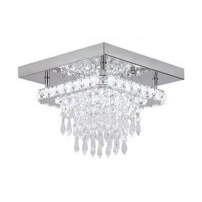 Lustre LED carré Alberico, 17 W, lumière froide/chaude/neutre, cristal, chrome brillant