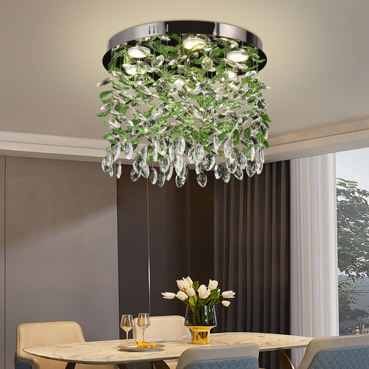 Lustre LED en cristal LLC211/400GN rond, 22 W, lumière froide/chaude/neutre, cristaux verts, chrome brillant