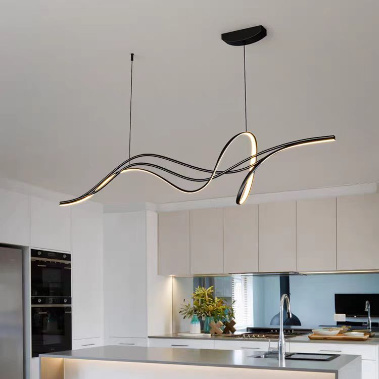 Lustre LED suspendu avec télécommande LIBRE, 80W, Lumière Froide/Chaude/Neutre, Gradable, Noir, Hauteur Réglable