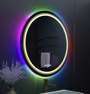 Miroir LED rond, 70 cm, Celeste MotionGlow Marcello, lumière RVB, haut-parleur Bluetooth, système anti-buée, horloge et thermomètre, intensité variable 70X70BTRGB