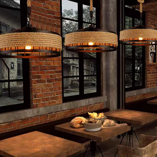 Lustre Vintage LV300/400BK, 1xE27, Grange Rustique, Corde et Métal, 40cm, Noir