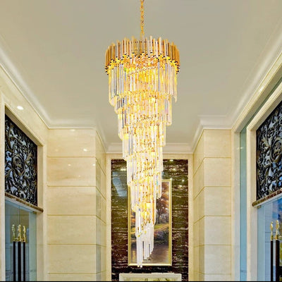 Lustre en cristal CC110/600x1800GD, 28xE14, diamètre 60 cm, hauteur 180 cm, or brillant, hauteur réglable, design élégant