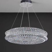 Lustre LED avec télécommande, LLC160/500CH, cristal et métal, 55 W, 1 cercle, intensité variable, hauteur réglable, lumière froide/chaude/neutre, éclairage luxueux