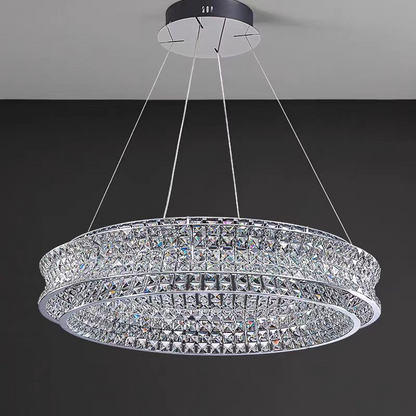 Lustre LED avec télécommande, LLC160/500CH, cristal et métal, 55 W, 1 cercle, intensité variable, hauteur réglable, lumière froide/chaude/neutre, éclairage luxueux