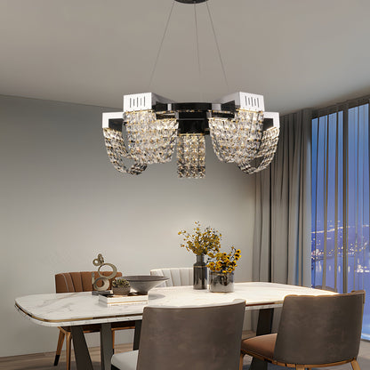 Lustre LED en cristal 30W, CC370/500CH, diamètre 49 cm, chrome brillant, lumière froide neutre chaude 3000K/4000K/6000K hauteur réglable, métal et cristal