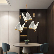Lustre suspendu LED papillon en acrylique 9W, lumière chaude/neutre/froide 3000K/4000K/6000K, or, métal et acrylique, hauteur réglable