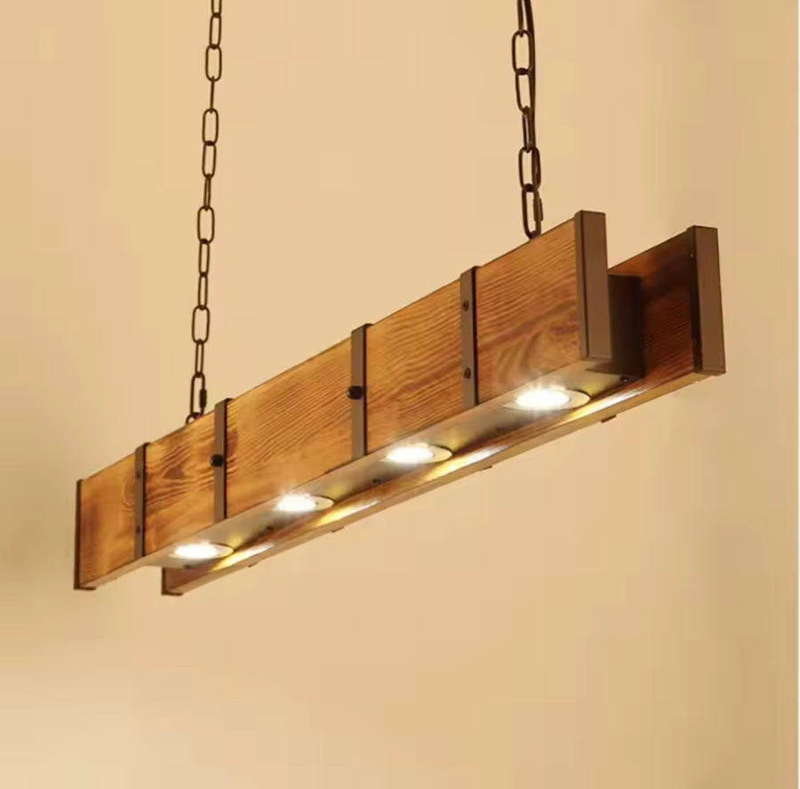 Lustre LED Vintage LV565/4, 12W, 3000K, Grange Rustique, Bois et Métal, 100cm, Jaune