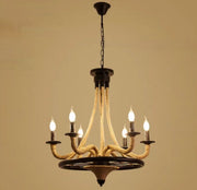 Lustre suspendu vintage, LV581/6BK, 6*E27, marron, métal et ficelle
