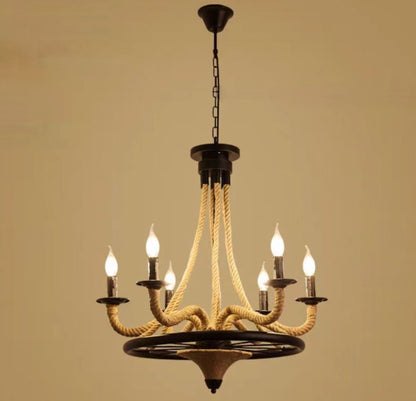 Lustre suspendu vintage, LV581/6BK, 6*E27, marron, métal et ficelle