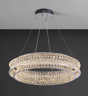 Lustre LED avec télécommande, LLC160/500CH, cristal et métal, 55 W, 1 cercle, intensité variable, hauteur réglable, lumière froide/chaude/neutre, éclairage luxueux