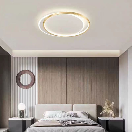 Lustre LED avec télécommande SOLARA 51W, 2 Cercles, Lumière Froide/Chaude/Neutre, Dimmable, Or Blanc