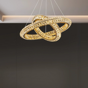 Lustre LED avec télécommande, LLC132/300+500GD, cristal et métal, 48 W, 2 cercles, variable, hauteur réglable, lumière froide/chaude/neutre 3000 K/4000 K/6000 K, éclairage luxueux,